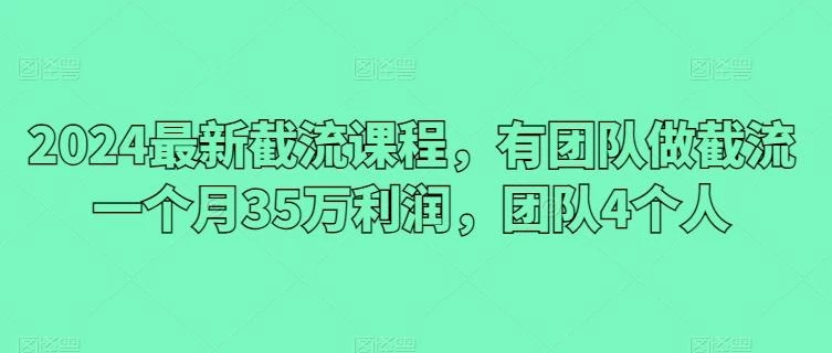 2024最新截流课程,有团队做截流一个月35万利润,团队4个人
