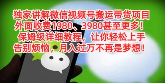 独家讲解微信视频号搬运带货项目,保姆级详细教程