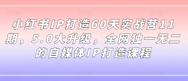 小红书IP打造60天实战营11期，5.0大升级，全网独一无二的自媒体IP打造课程