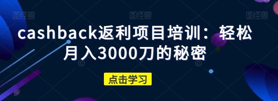 cashback返利项目培训:轻松月入3000刀的秘密