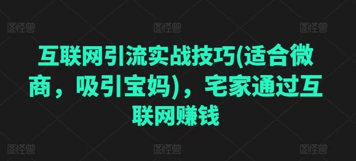 互联网引流实战技巧(适合微商,吸引宝妈),宅家通过互联网赚钱