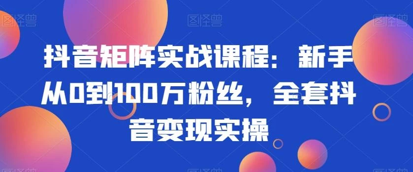 抖音矩阵实战课程:新手从0到100万粉丝,全套抖音变现实操