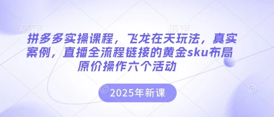 拼多多实操课程,飞龙在天玩法,真实案例,直播全流程链接的黄金sku布局原价操作六个活动