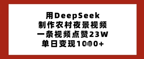 用DeepSeek制作农村夜景视频,一条视频点赞23W,单日变现多张