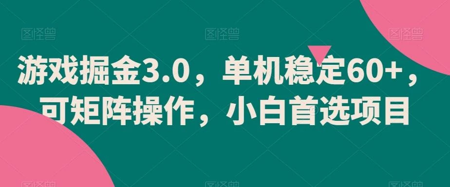 游戏掘金3.0,单机稳定60+,可矩阵操作,小白首选项目【揭秘】