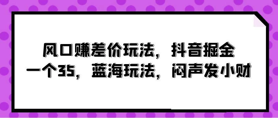 (10022期)风口赚差价玩法，抖音掘金，一个35，蓝海玩法，闷声发小财