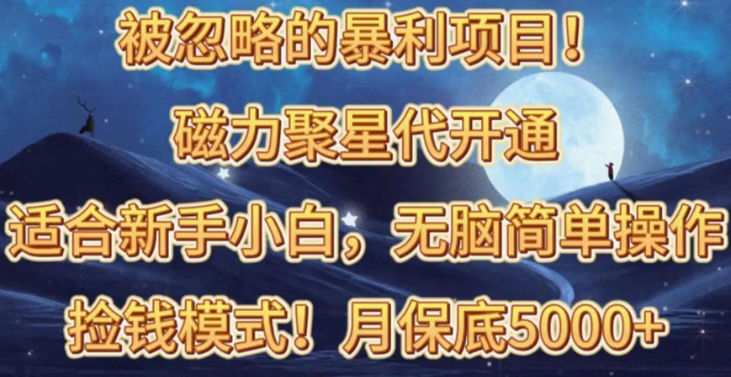 被忽略的暴利项目!磁力聚星代开通捡钱模式,轻松月入五六千