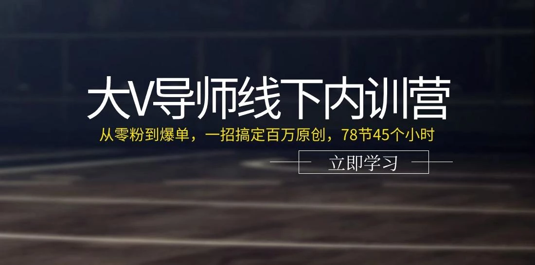 大V导师线下内训营:从零粉到爆单,一招搞定百万原创(78节45个小时)