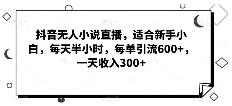 抖音无人小说直播,适合新手小白,每天半小时,每单引流600+,一天收入300+