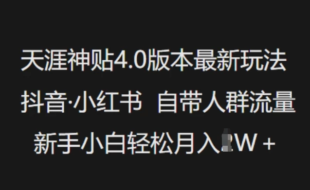天涯神贴4.0版本最新玩法,抖音·小红书自带人群流量,新手小白轻松月入过W