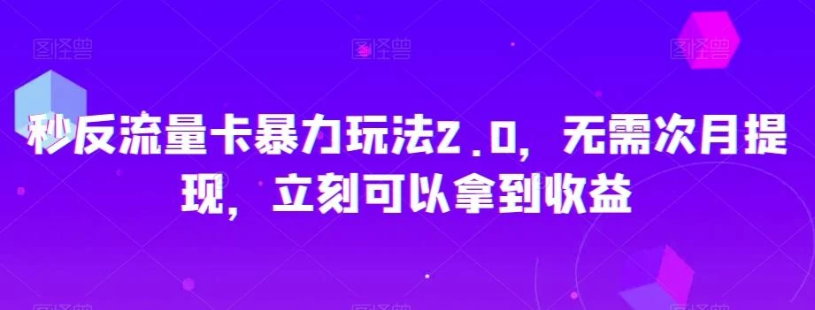 秒反流量卡暴力玩法2.0,无需次月提现,立刻可以拿到收益【揭秘】