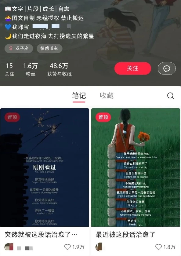 小红书治愈文案图文笔记,零门槛,一分钟制作轻松制作爆款作品月入万元