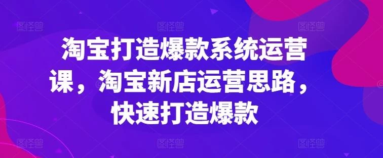 淘宝打造爆款系统运营课,淘宝新店运营思路,快速打造爆款