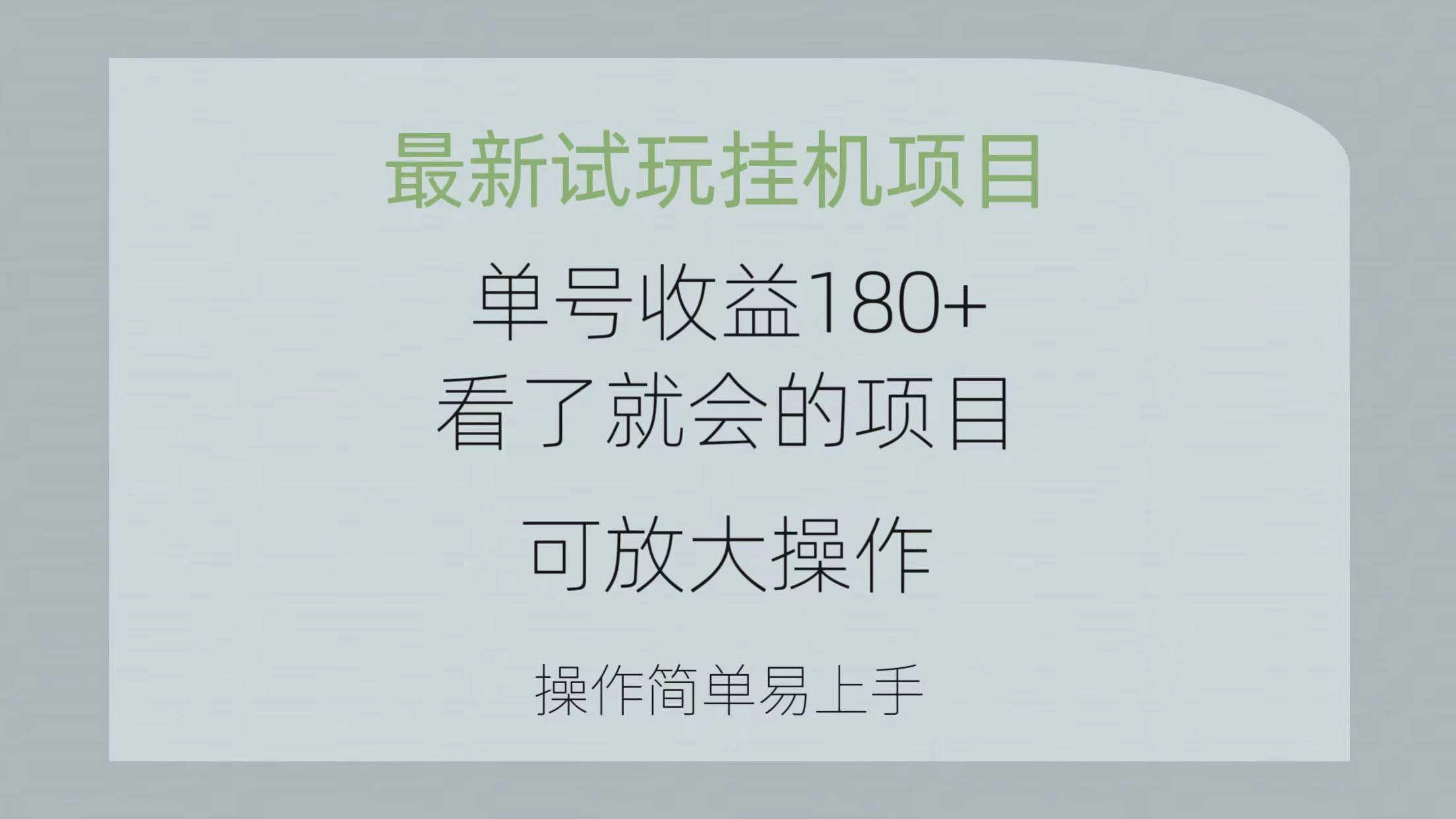 最新试玩挂机项目 单号收益180+看了就会的项目，可放大操作 操作简单易...