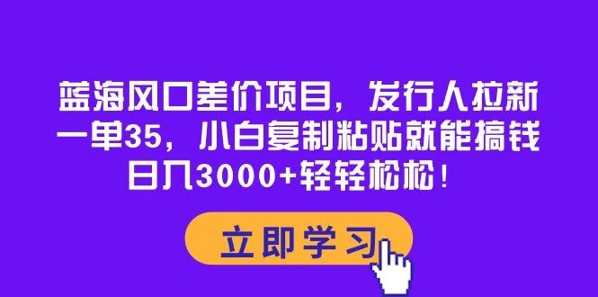 蓝海风口差价项目，发行人拉新，一单35，小白复制粘贴就能搞钱！日入30...