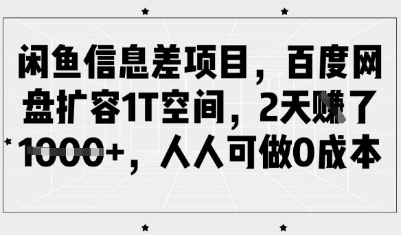 闲鱼信息差项目,百度网盘扩容1T空间,2天收益1k+,人人可做0成本
