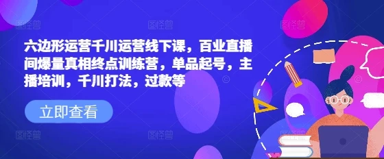 六边形运营千川运营线下课,百业直播间爆量真相终点训练营,单品起号,主播培训,千川打法,过款等