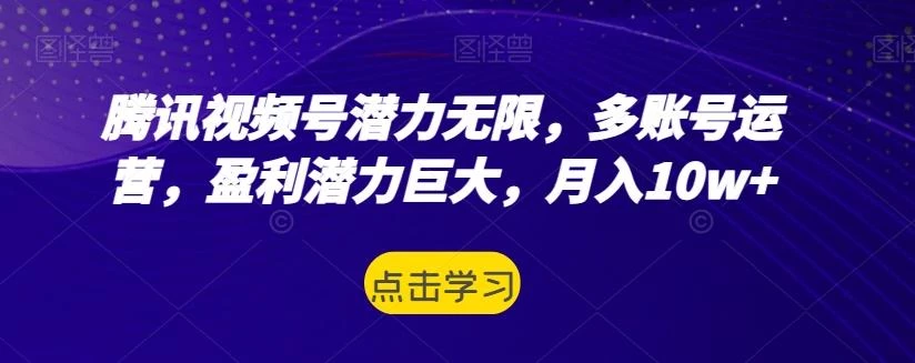 腾讯视频号潜力无限,多账号运营,盈利潜力巨大,月入10w+
