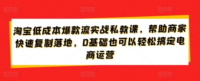 淘宝低成本爆款流实战私教课,帮助商家快速复制落地,0基础也可以轻松搞定电商运营