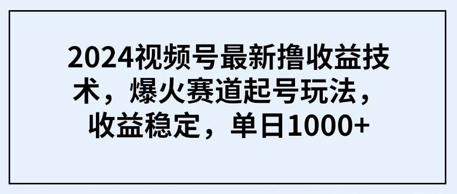 (9651期) 2024视频号最新撸收益技术,爆火赛道起号玩法,收益稳定,单日1000+