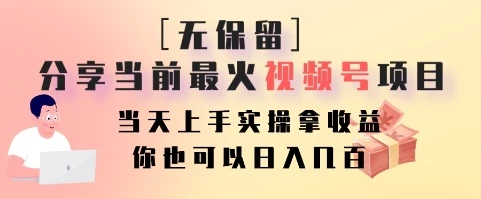 无保留分享当前最火视频号项目,当天上手实操拿收益,你也可以日入几百