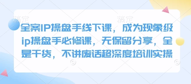 全案IP操盘手线下课,成为现象级ip操盘手必修课,无保留分享,全是干货,不讲废话超深度培训实操