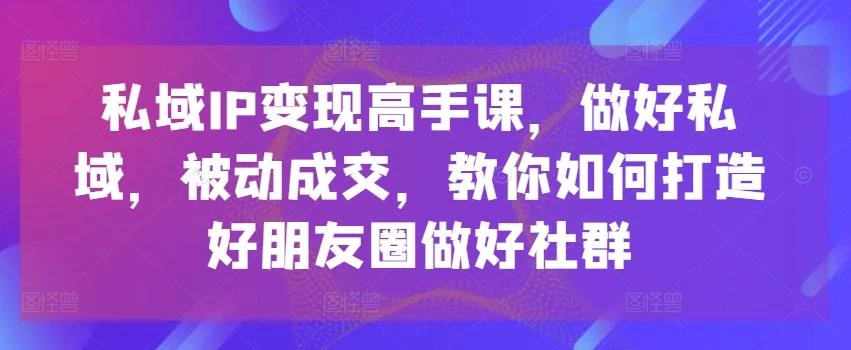 私域IP变现高手课,做好私域,被动成交,教你如何打造好朋友圈做好社群