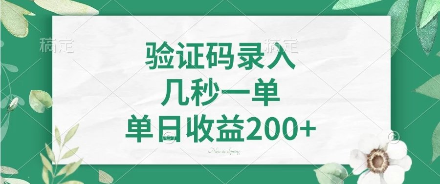 验证码录入，几秒一单，单日收益200+
