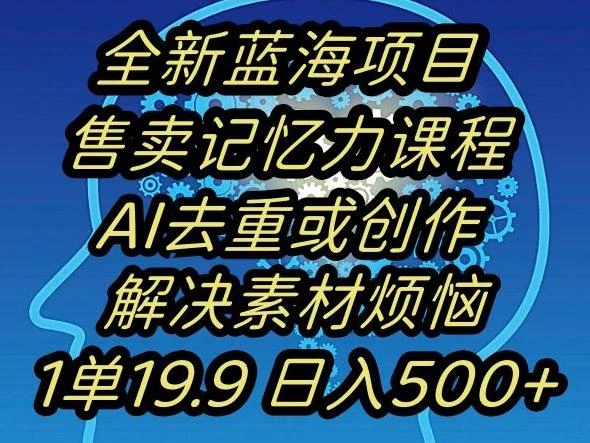 蓝海项目记忆力提升,AI去重,一单19.9日入500+【揭秘】