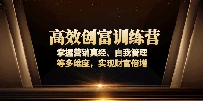 高效创富训练营:掌握营销真经、自我管理等多维度,实现财富倍增