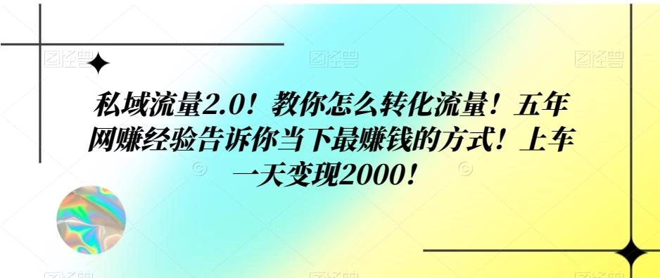 私域流量2.0!教你怎么转化流量!五年网赚经验告诉你当下最赚钱的方式!上车一天变现2000!