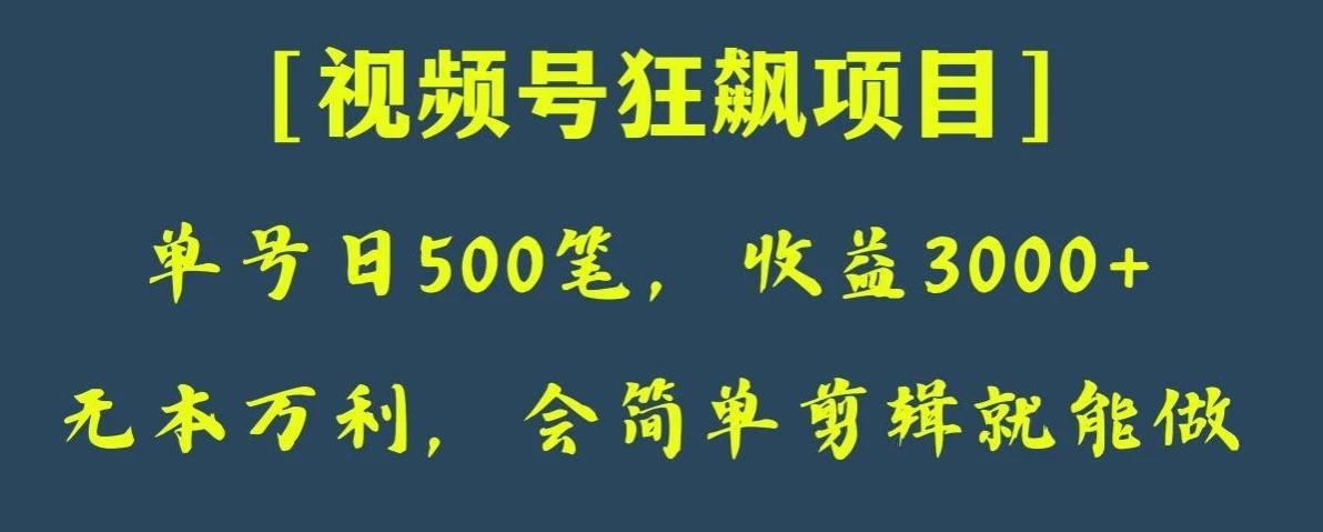 日收款500笔,纯利润3000+,视频号狂飙项目,会简单剪辑就能做【揭秘】