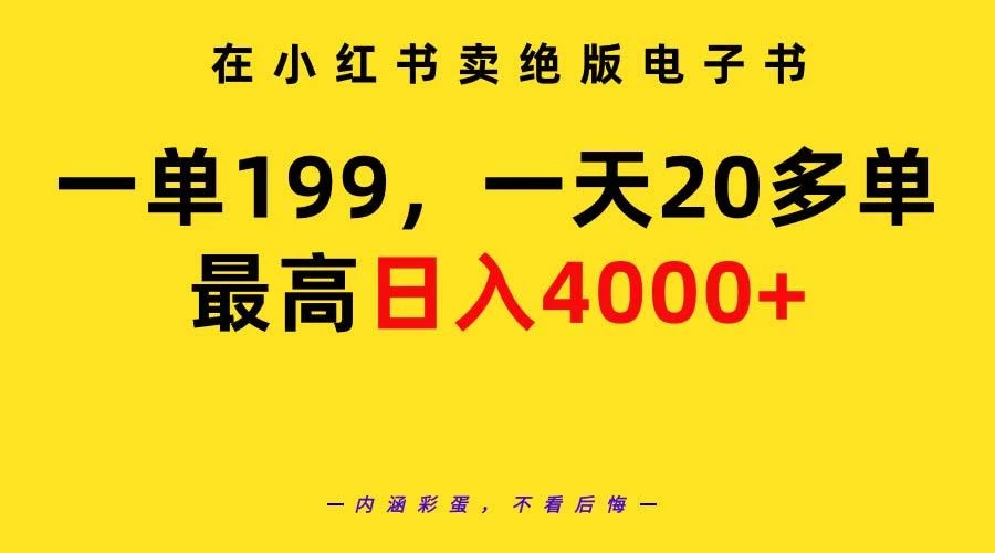 (9401期)在小红书卖绝版电子书，一单199 一天最多搞20多单，最高日入4000+教程+资料