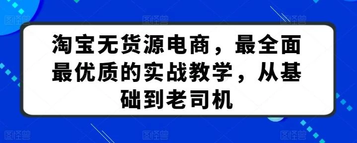 淘宝无货源电商，最全面最优质的实战教学，从基础到老司机