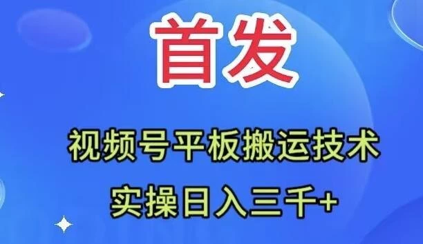全网首发:视频号平板搬运技术,实操日入三千+