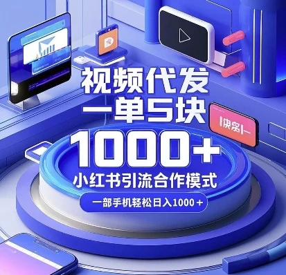 视频代发,一单5块,小红书引流合作模式,一部手机轻松日入多张【揭秘】