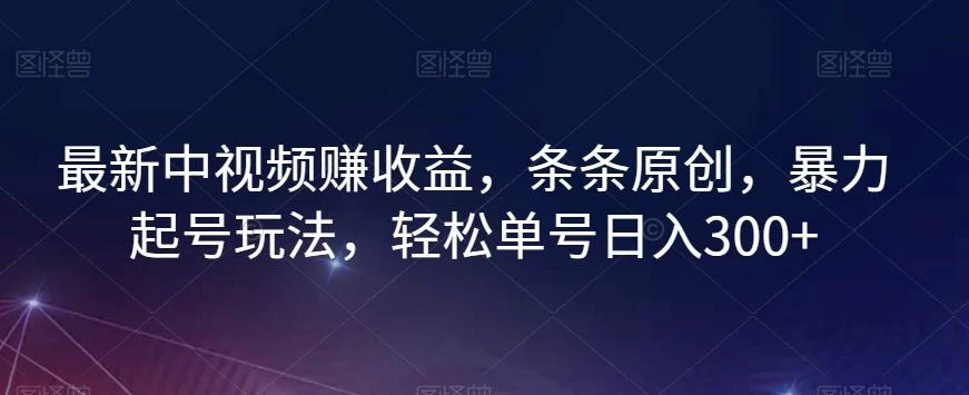 最新中视频赚收益,条条原创,暴力起号玩法,轻松单号日入300+【揭秘】