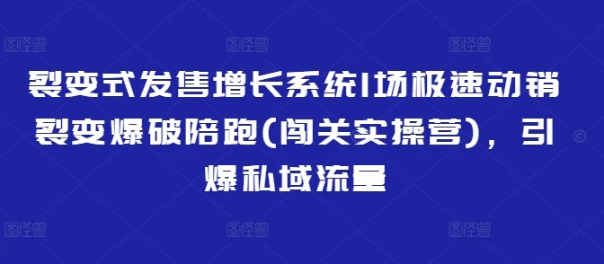 裂变式发售增长系统1场极速动销裂变爆破陪跑(闯关实操营),引爆私域流量