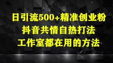 日引流500+精准创业粉，抖音共情自热打法，工作室都在用的方法