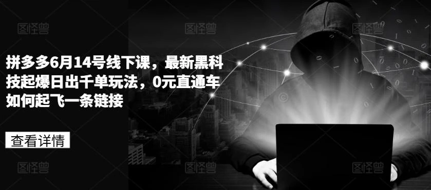 拼多多6月14号线下课,最新黑科技起爆日出千单玩法,0元直通车如何起飞一条链接