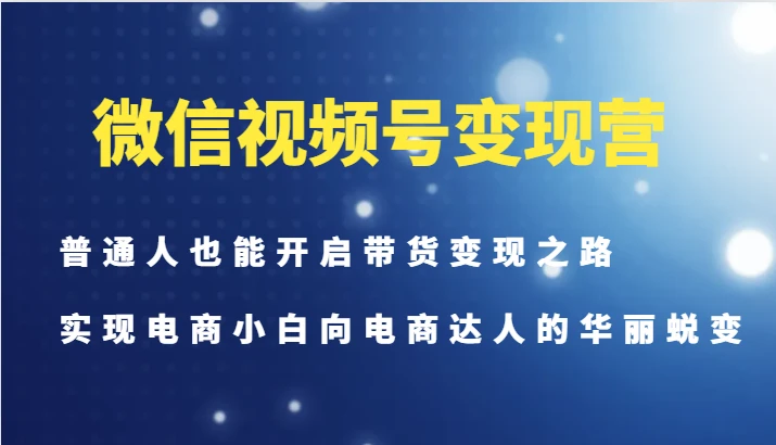 微信视频号变现营-普通人也能开启带货变现之路,实现电商小白向电商达人的华丽蜕变