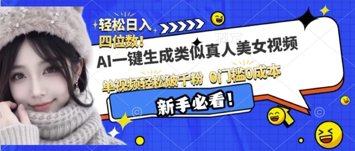 AI一键生成接近真人美女视频,单视频轻松破千粉,操作简单