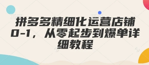 拼多多精细化运营店铺0-1,从零起步到爆单详细教程