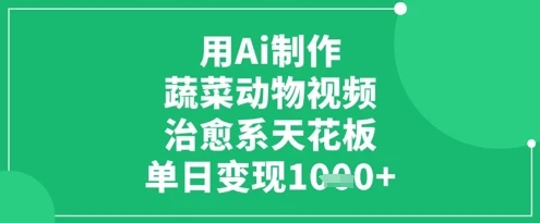 用Ai制作蔬菜动物视频,治愈系天花板,单日变现1k