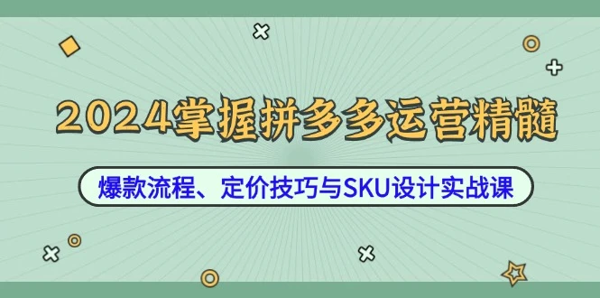 2024掌握拼多多运营精髓:爆款流程、定价技巧与SKU设计实战课