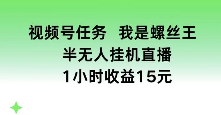 视频号任务,我是螺丝王, 半无人挂机1小时收益15元【揭秘】