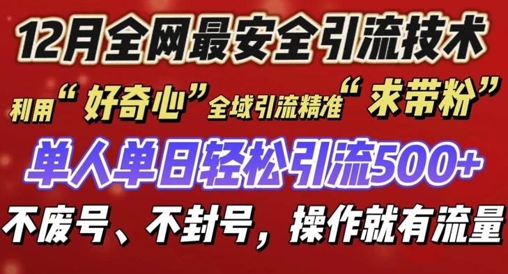 12 月份全网最安全引流创业粉技术来袭，不封号不废号，有操作就有流量【揭秘】