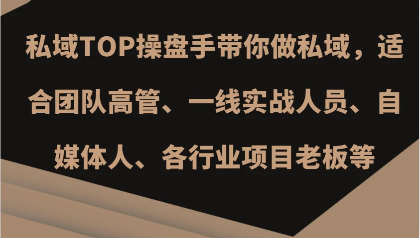 私域TOP操盘手带你做私域,适合团队高管、一线实战人员、自媒体人、各行业项目老板等