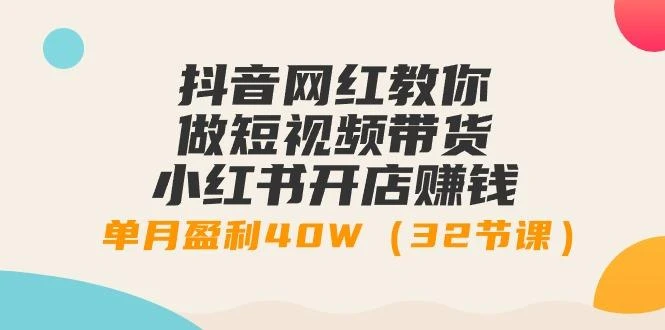抖音网红教你做短视频带货+小红书开店赚钱，单月盈利40W(32节课)
