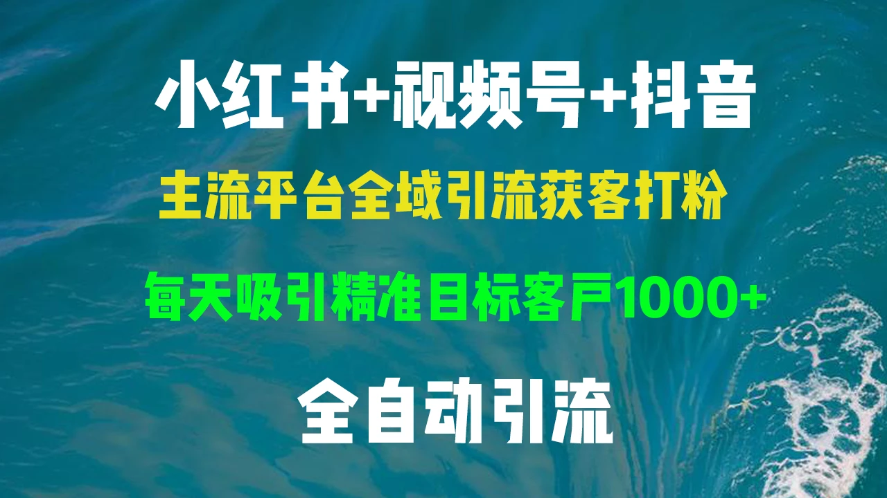 小红书,视频号,抖音主流平台全域引流获客打粉,每天吸引精准目标客户...